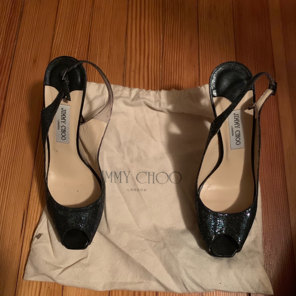 Jimmy Choo Metallic Peep Toe Heel